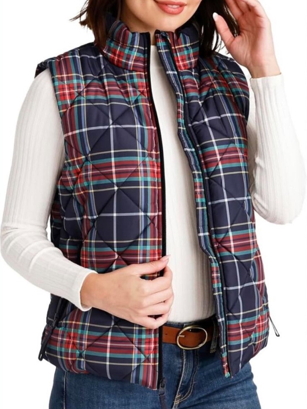 Vera Bradley Tartan Plaid Puffer Quilted Vest Fleece Lined Size XL